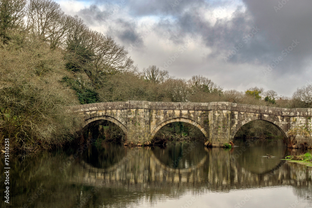 Fototapeta premium Brandomil Bridge (11th-12th centuries) over the Xallas River. Zas, A Coruña, Spain.