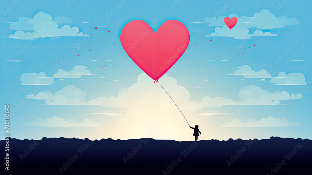 Fototapeta premium girl holding heart-shaped balloon