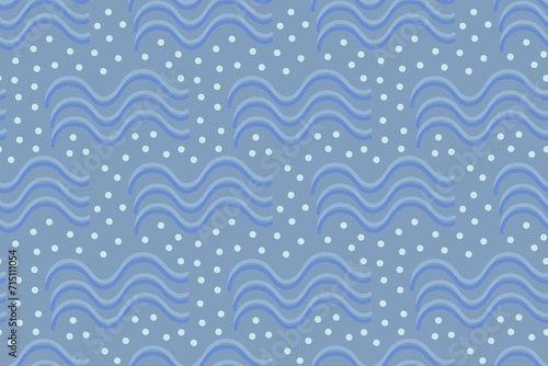 Sea water waves and air bubbles, blue colors. Seamless vector pattern for design and decoration.