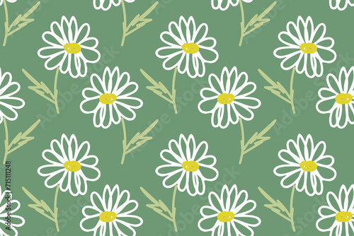 Beautiful flower springtime and summer field, garden. Floral, botanical, plants, doodle art. Trendy, stylish, fashionable, seamless vector pattern for design and decoration.
