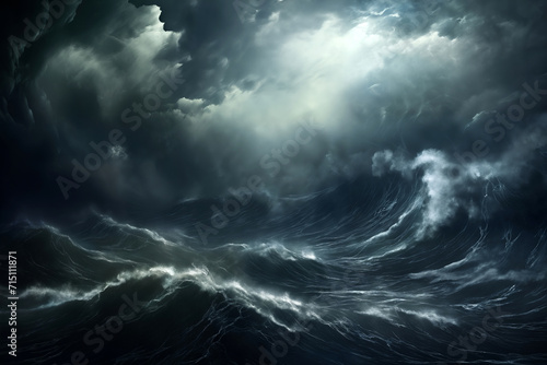 sea storm  dark dramatic stormy sky with cumulus clouds over waves for abstract background