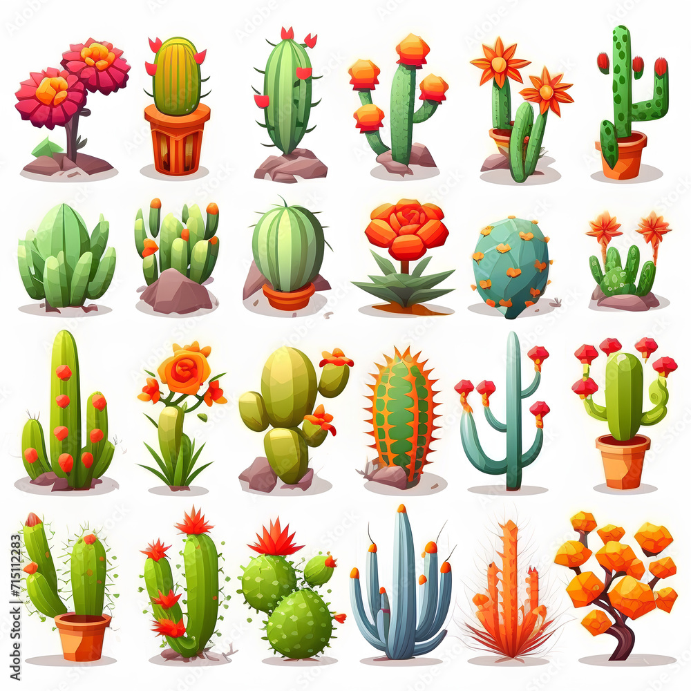 set of cactus plants set of cactus plants