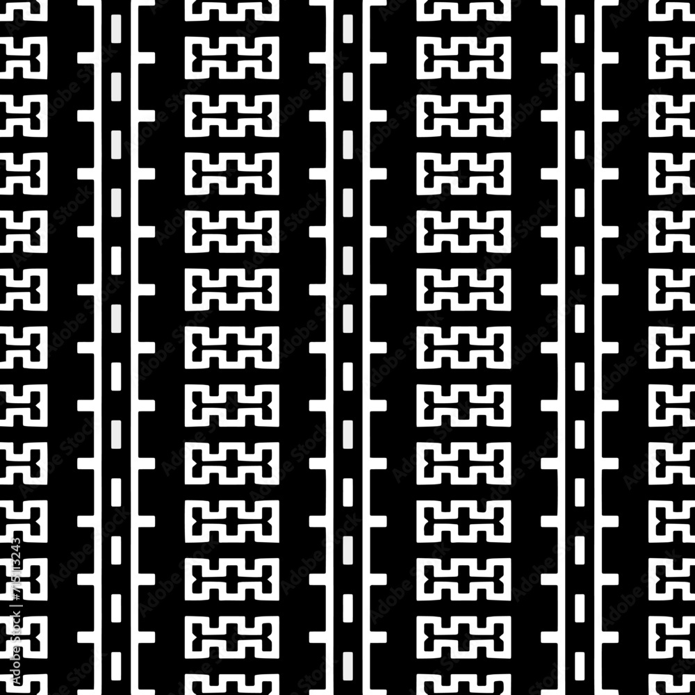 A white background with black design.Seamless texture for fashion, textile design, on wall paper, wrapping paper, fabrics and home decor. Simple repeat pattern. Geometric patterns.
A white background with black design.Seamless texture for fashion, textile design, on wall paper, wrapping paper, fabrics and home decor. Simple repeat pattern. Geometric patterns.