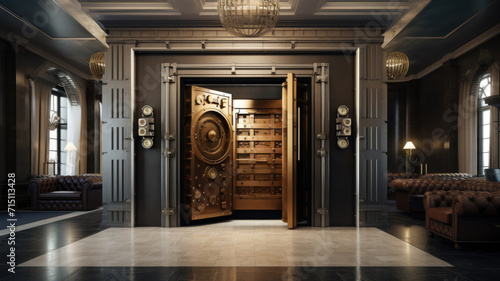 A large bank safe in a large bank vault.