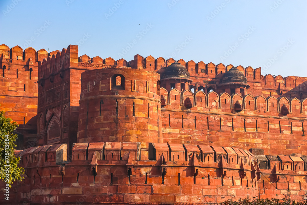 Agra, India. Beautiful architecture of Agra Fort - A UNESCO World Heritage site.