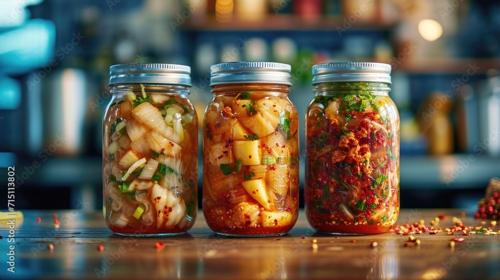 homemade kimchi with visible spices and herbs in a Glass Jar homemade kimchi with visible spices and herbs in a Glass Jar