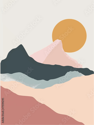 Hiking mountains landscape drawing