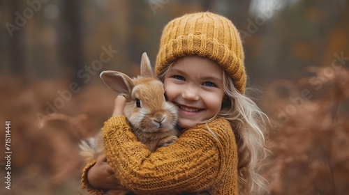 girl with a little bunny in the woods
