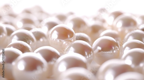 Multiple pearls scattered loosely, their varied shapes and sizes creating a natural and organic feel, presented on a bright white background to accentuate their purity and luster
