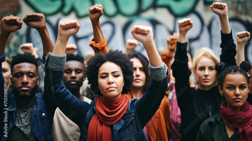 people raise their fists in the air, a protest action people raise their fists in the air, a protest action