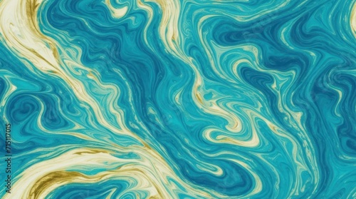 Gold marbling texture design. Green Blue and golden marble pattern. Fluid art, generative, AI.