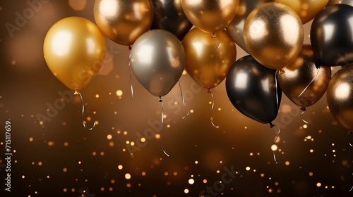 Gold and black balloons on a black background