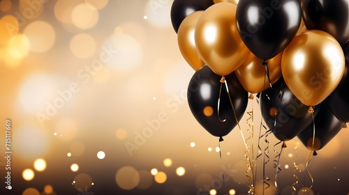 Gold and black balloons on a gold background