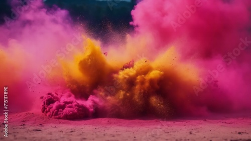 Bright colorful powder in bowls for the annual Hindu spring festival Holi , Love and Spring, Ai generative
