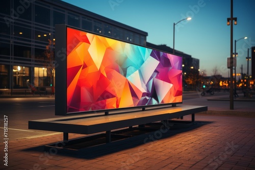Flat design style billboard mockup in an urban environment, showcasing bright colors and simple, flat geometric shapes photo