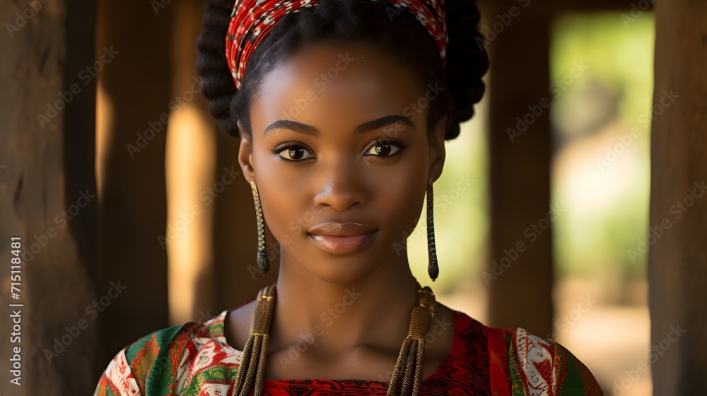 Zambian African woman wearing beautiful traditional dress