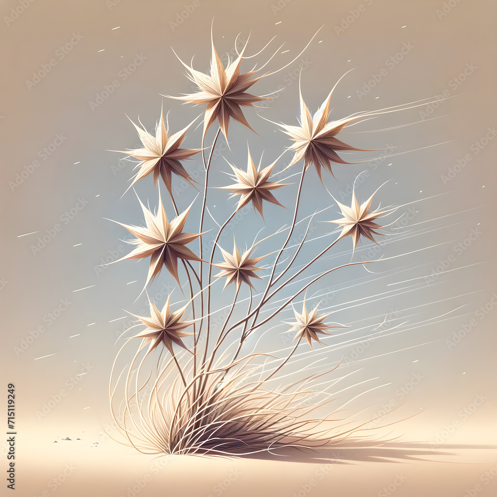 Spiral Arrangement of Star-Shaped Flowers on Beige Plant - Ethereal Floral Elegance and Tranquil Beauty Concept, Ideal for Spring and Serenity-Themed Projects