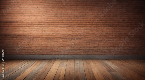 Empty wood floor and brick wall for Vintage wallpaper  generative  AI.