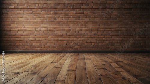 Empty wood floor and brick wall for Vintage wallpaper  generative  AI.