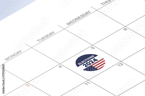 Elections reminder icon. Calendar with american star symbol.