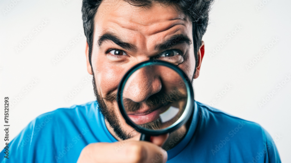Man looking through a magnifying glass. Man looking through a magnifying glass.