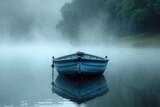 A Solitary Boat on the Enchanted Lake. State of mind. AI generated image