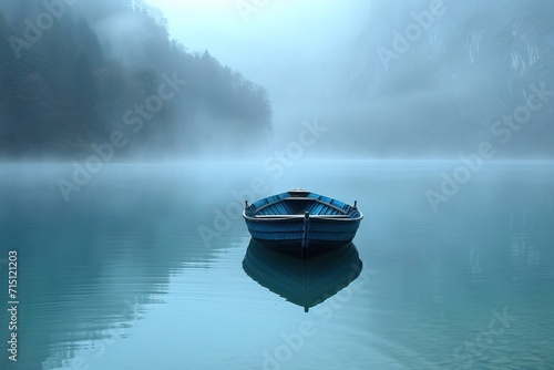 A Boat Drifts Through the Misty Waters. State of mind. AI generated image photo