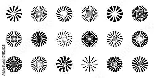 Sun burst radial element set. Radial stripes sunburst with center. Sun rays. Vector vintage.