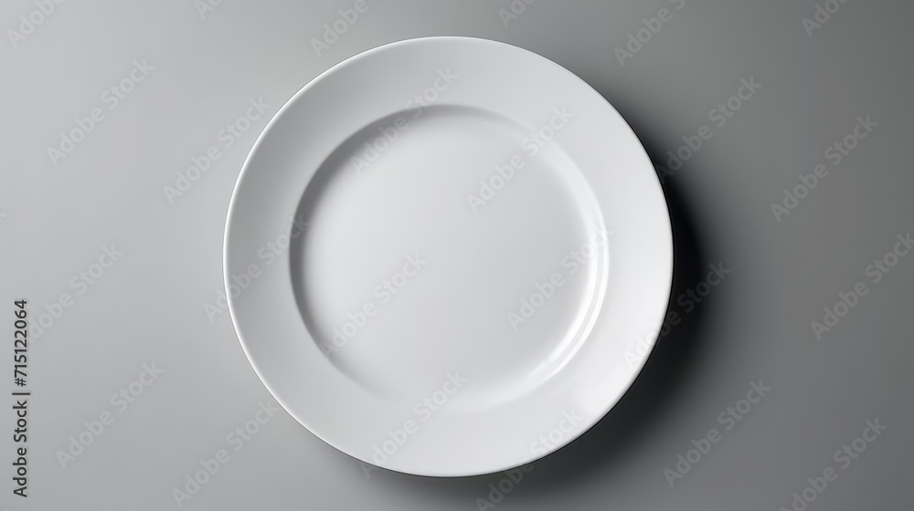 Empty white plate on a gray background. AI generated. Empty white plate on a gray background. AI generated.