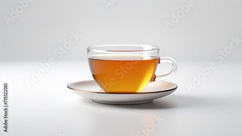 Glass cup of tea on a white background. AI generated.