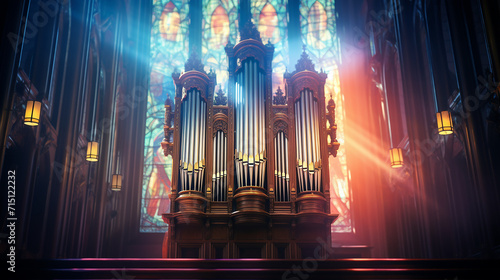 Pipe organ in the old cathedral within the solemn grandeur of old cathedral a pipe organ intricate