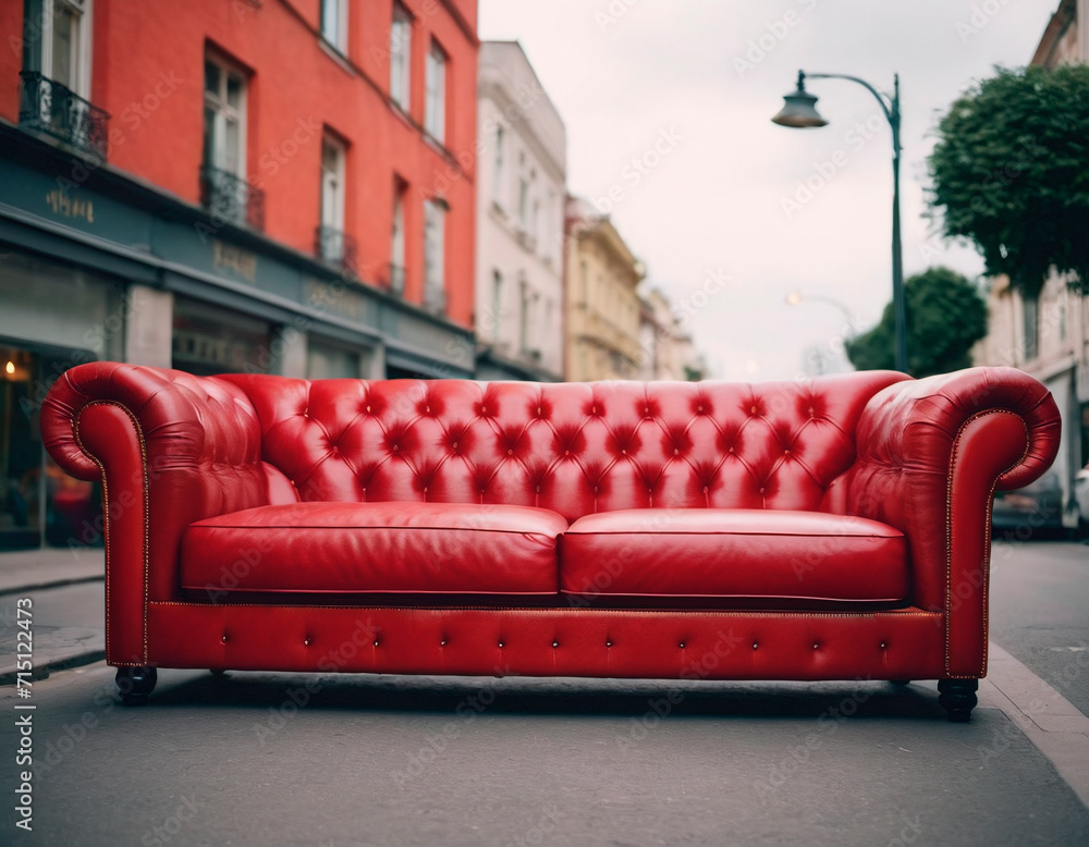 Obraz premium Red sofa in the street of the old town