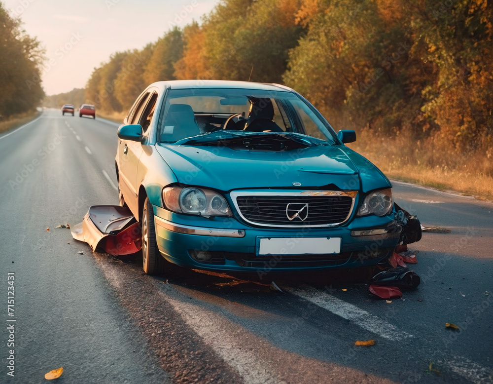 Car accident on the road after collision with another car on the road