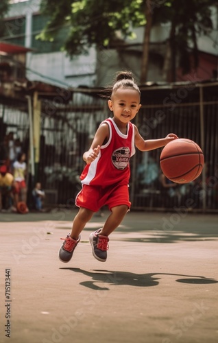Adorable playing baby with basketball over picture © Indronath