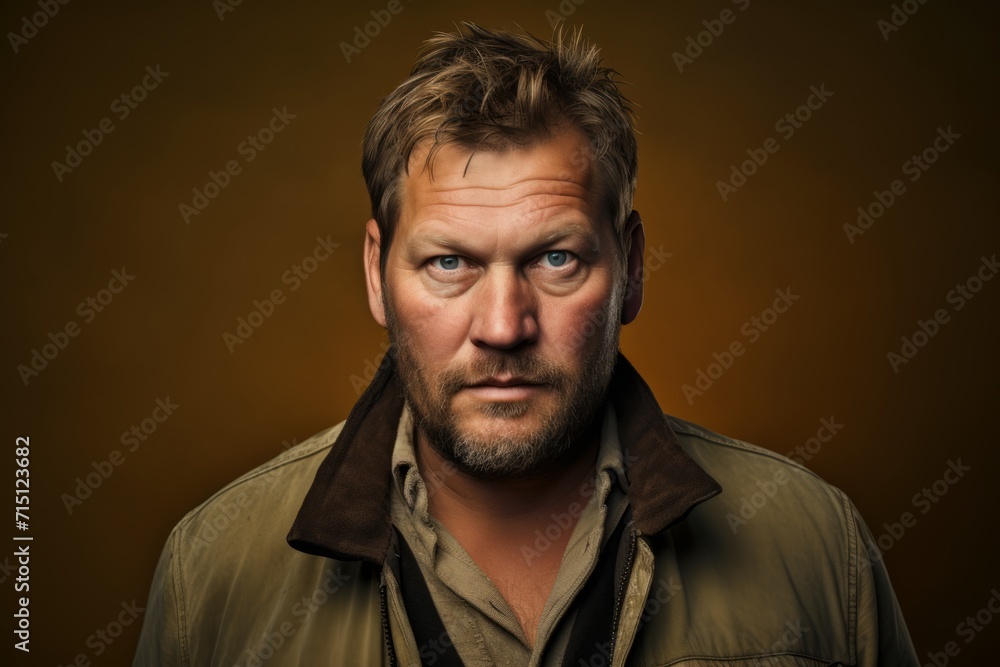 Portrait of a man with a beard on a brown background.