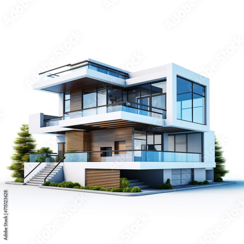 house 3d render white and gray color isolate © MALIK