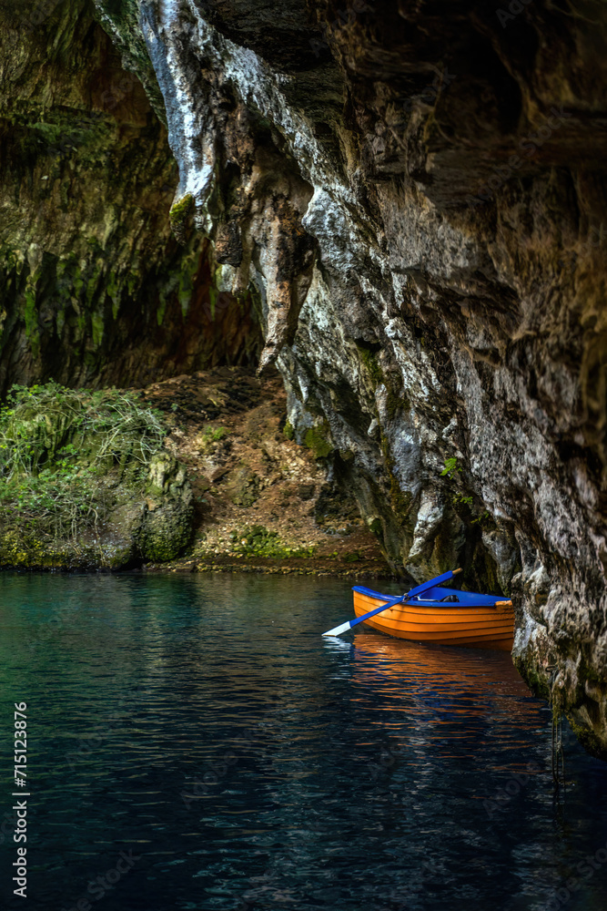 Zakynthos, Greece- A boat in the famous melissani lake on Kefalonia island