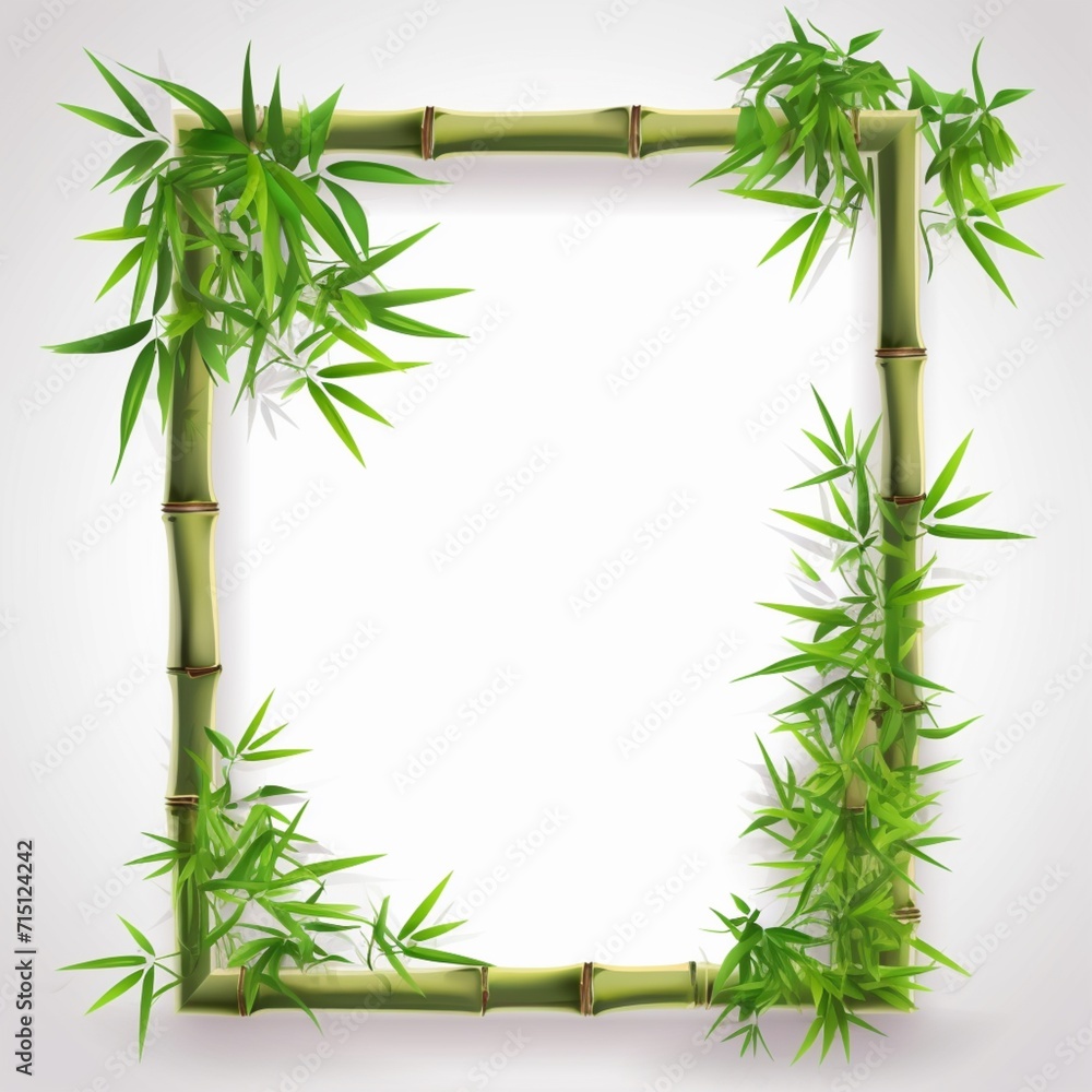 Naklejka premium Amazing bamboo border frame design green leaves picture white background