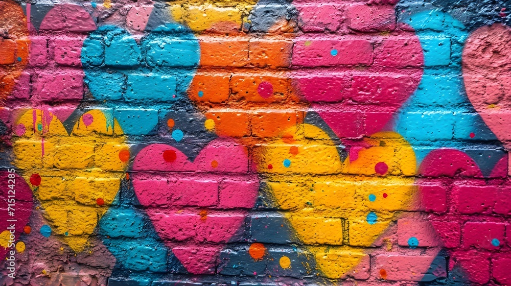 wall scratched with colorful graffiti and drawings. colorful graffiti brick wall urban visual