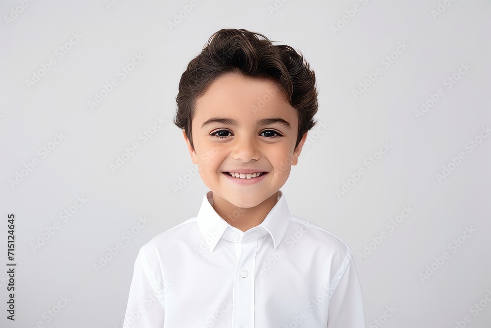 Portrait of a cute little boy in white shirt on grey background Portrait of a cute little boy in white shirt on grey background