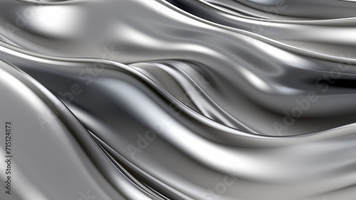Liquid silver metal abstract background. Metallic waves with shimmers backdrop. Chromomorphism concept.