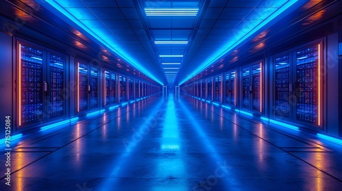 data center with colored lights on the floor server room. light tunnel in the night. background with lines. light tunnel in the night © Stream Skins