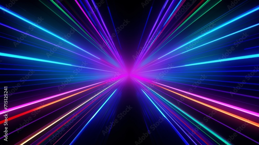 Bright neon glowing lines simulating hyperspace tunnel 