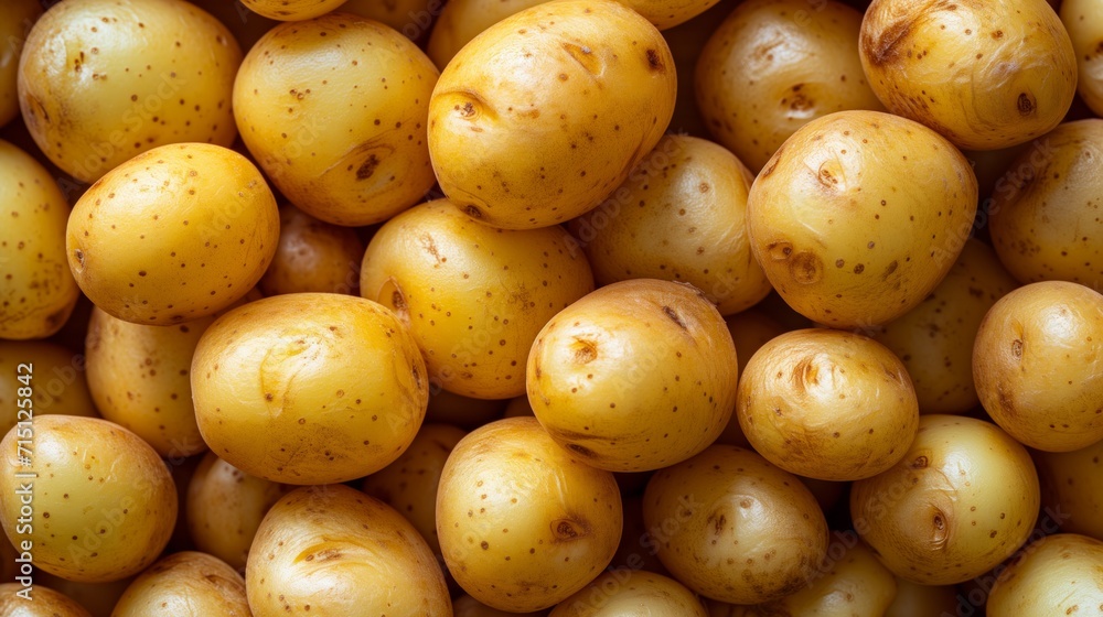 Pile of organic baby potatoes bathed in natural light, highlighting texture Pile of organic baby potatoes bathed in natural light, highlighting texture
