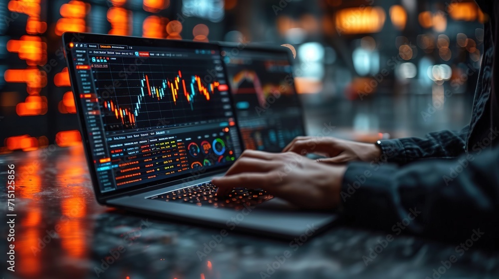 Experienced businessman looking at financial data with graphics and charts while work on a laptop Experienced businessman looking at financial data with graphics and charts while work on a laptop