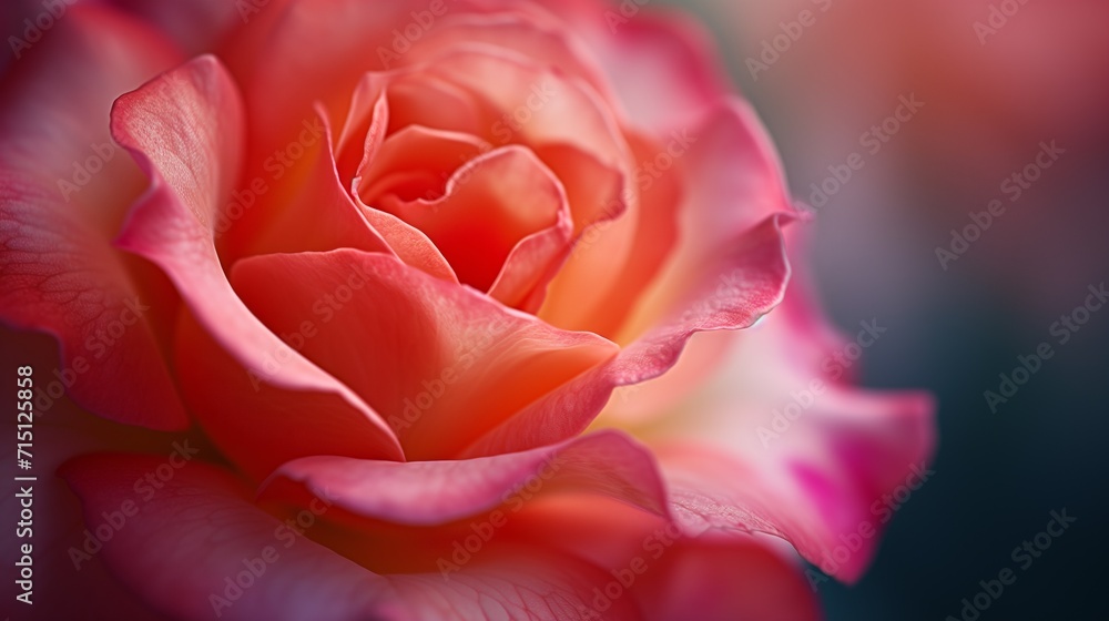 Macro photography of a vibrant pink and orange rose, showing delicate petals Macro photography of a vibrant pink and orange rose, showing delicate petals