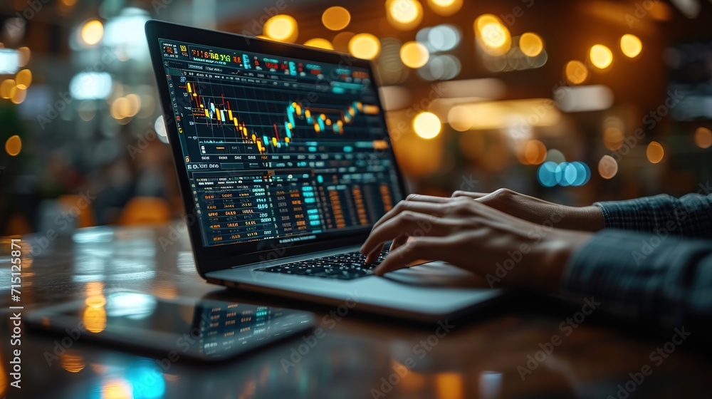 Experienced businessman looking at financial data with graphics and charts while work on a laptop Experienced businessman looking at financial data with graphics and charts while work on a laptop