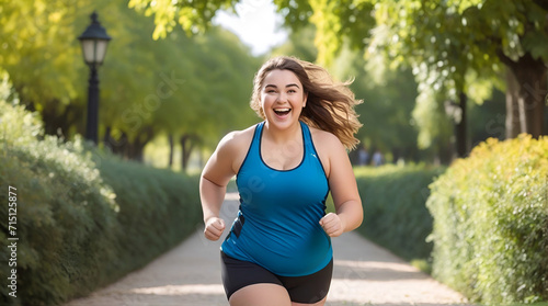 portrait of a obese woman running in the park