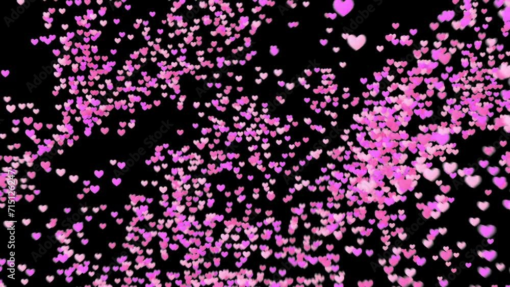 2024 pink heart particles blowing in the wind isolated on black background - 3D animation 2024 pink heart particles blowing in the wind isolated on black background - 3D animation