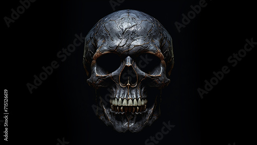 a sinister skull recessed in a black background photo